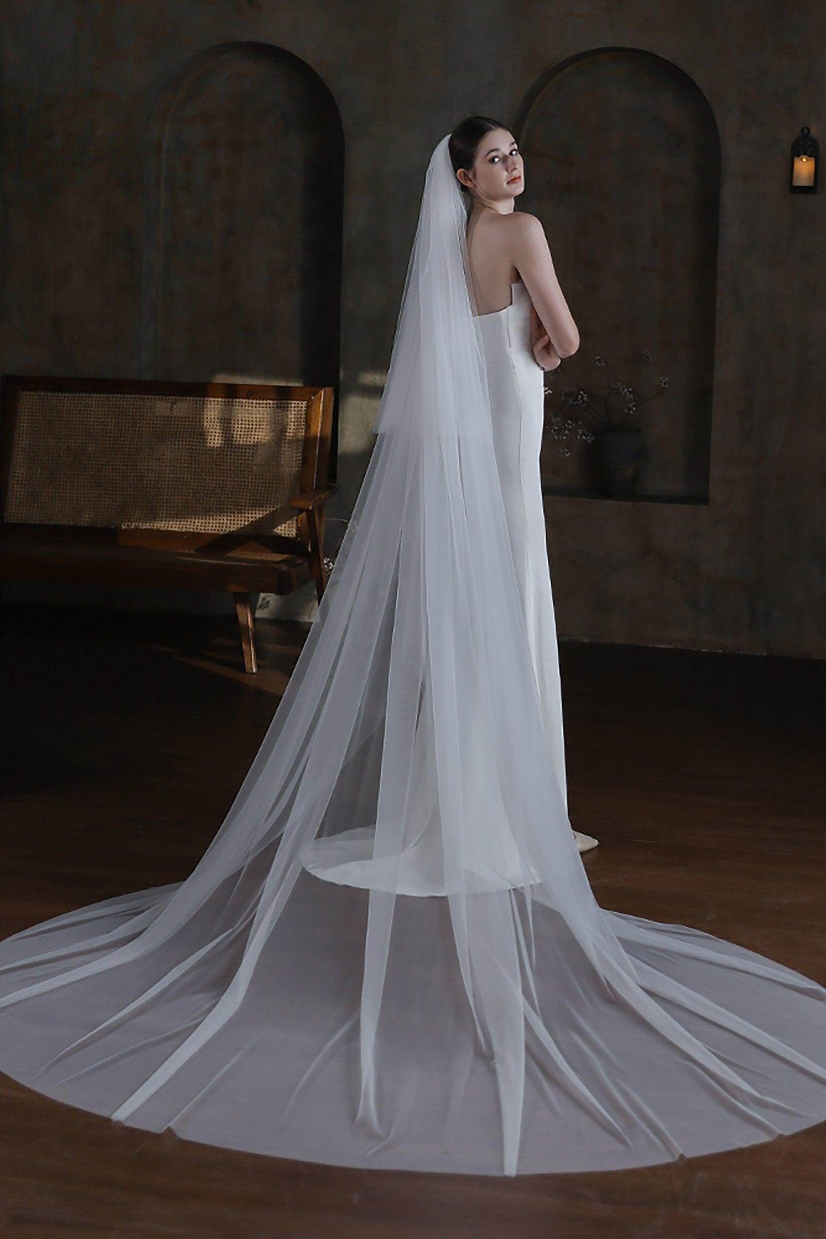 Two-tier Cut Edge Tulle Cathedral Veils with CV0322 - COCOMELODY